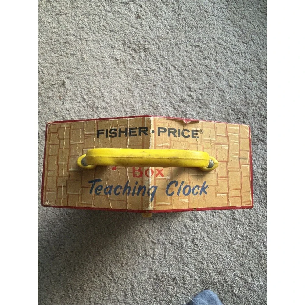 Vintage Fisher Price Teaching Clock 998 Music Box Works School Toy wood